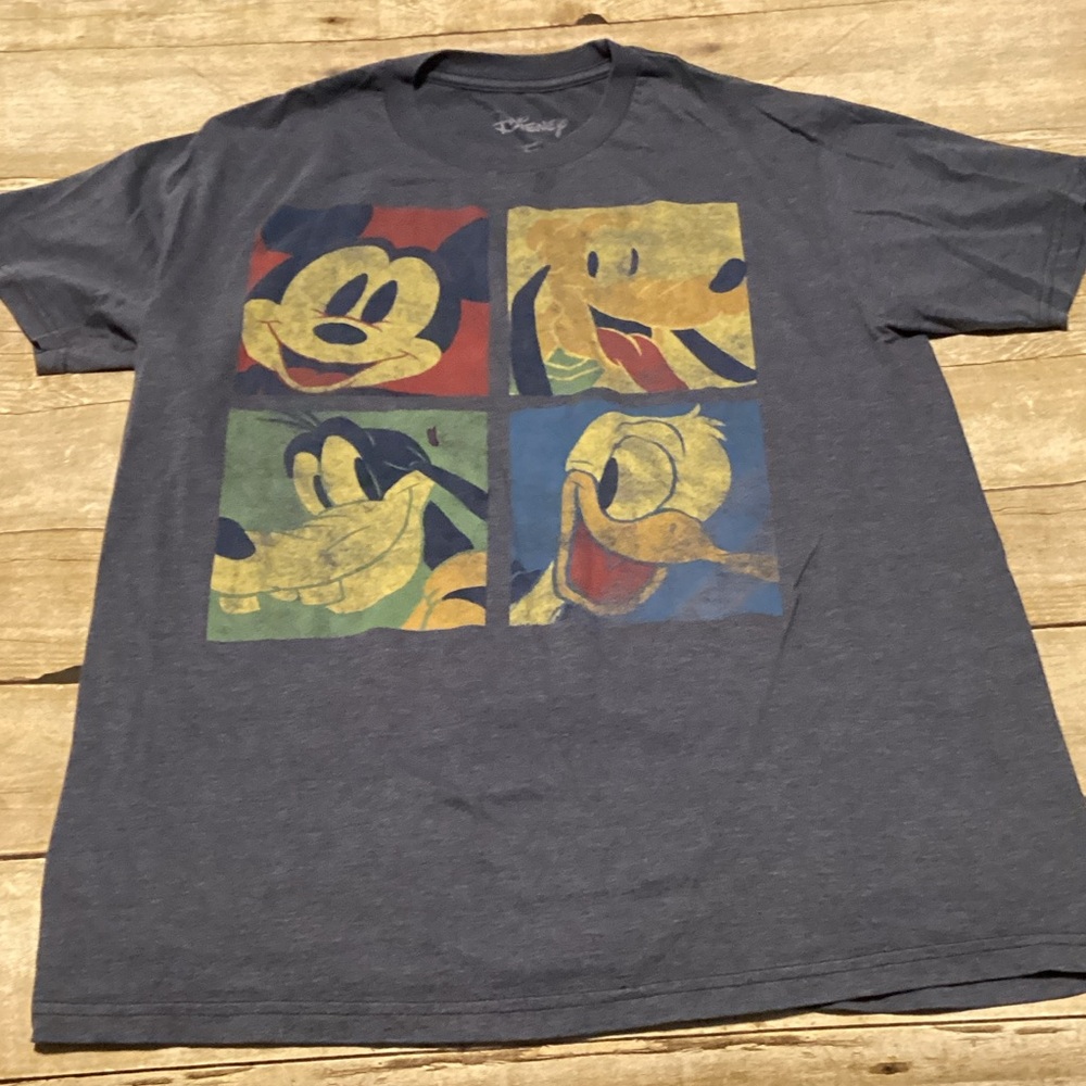 Disney Kadies Short Sleeve T-Shirt - Charcoal with Colorful Characters.